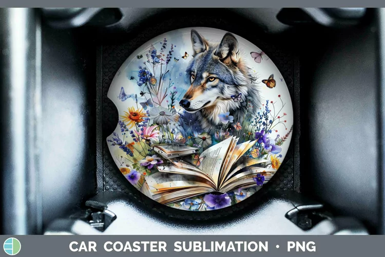 Watercolor Books Wolf Car Coaster Sublimation Coaster Design