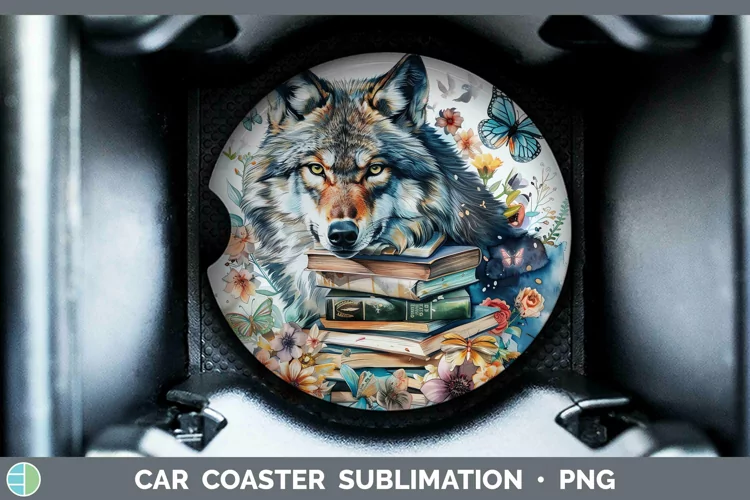Watercolor Books Wolf Car Coaster Sublimation Coaster Design