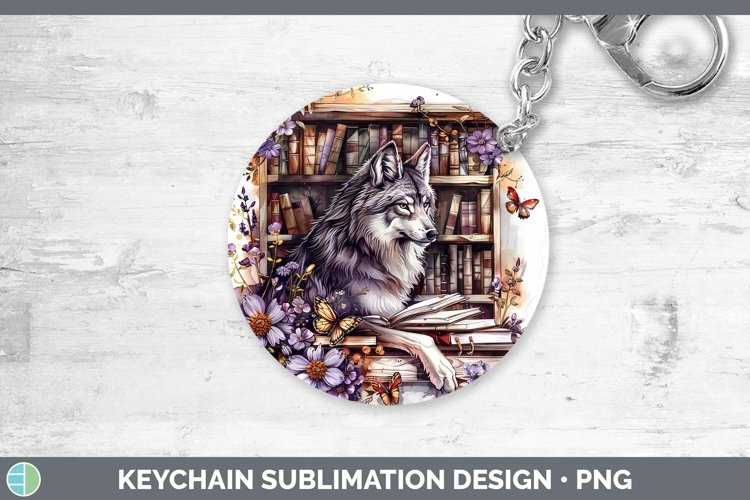 Watercolor Books Wolf Keychain Sublimation Keyring Designs