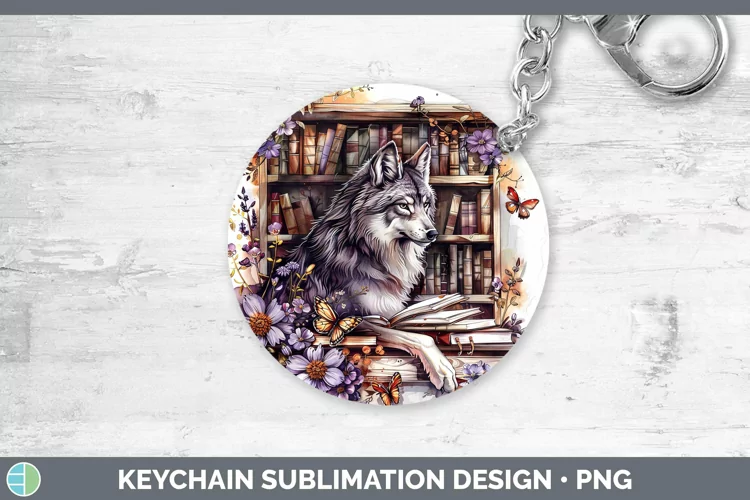 Watercolor Books Wolf Keychain Sublimation Keyring Designs