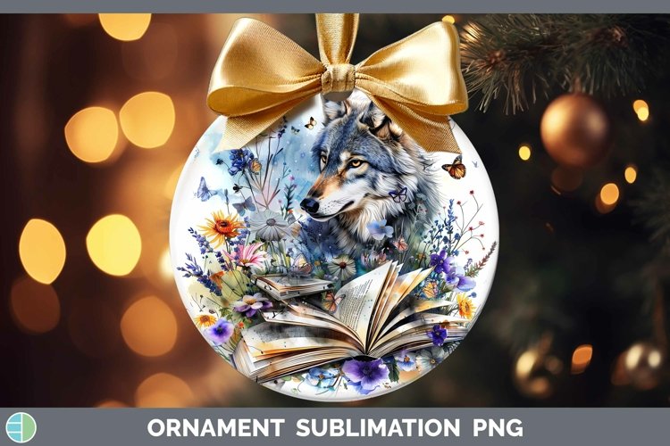 Watercolor Books Wolf Ornament Sublimation Bauble Designs