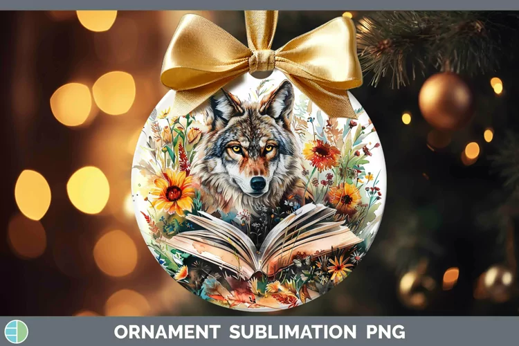 Watercolor Books Wolf Ornament Sublimation Bauble Designs