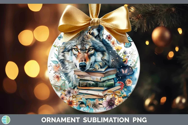 Watercolor Books Wolf Ornament Sublimation Bauble Designs