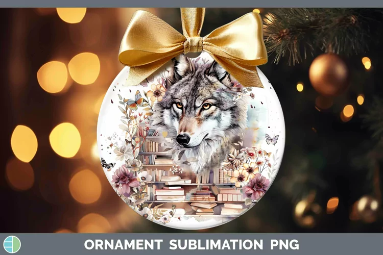 Watercolor Books Wolf Ornament Sublimation Bauble Designs