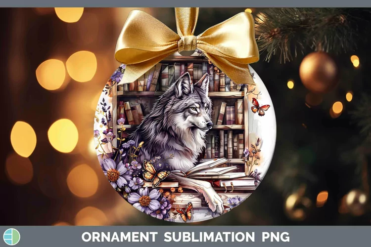 Watercolor Books Wolf Ornament Sublimation Bauble Designs