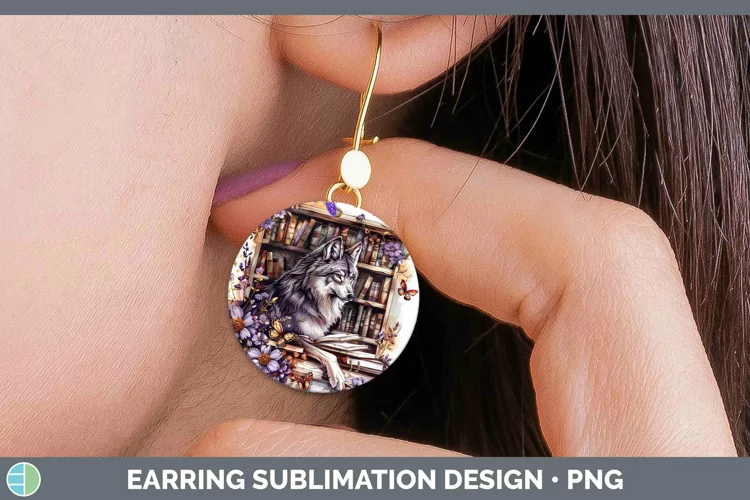 Watercolor Books Wolf Round Earrings Sublimation Earrings De