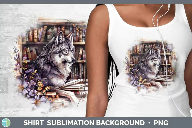 Watercolor Books Wolf Shirt Sublimation Sublimation Backgrou