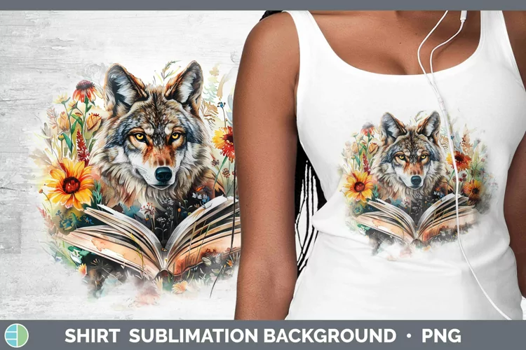 Watercolor Books Wolf Shirt Sublimation Sublimation Backgrou