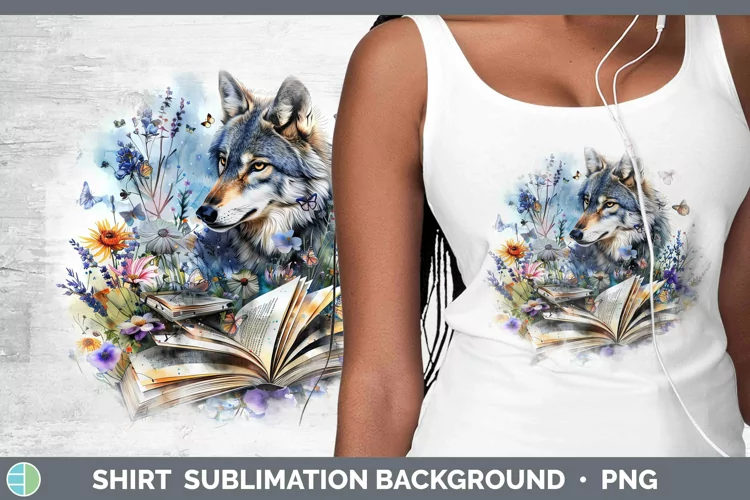 Watercolor Books Wolf Shirt Sublimation Sublimation Backgrou