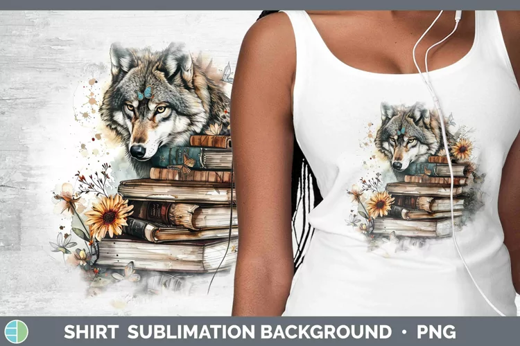 Watercolor Books Wolf Shirt Sublimation Sublimation Backgrou