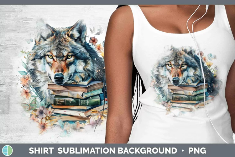 Watercolor Books Wolf Shirt Sublimation Sublimation Backgrou
