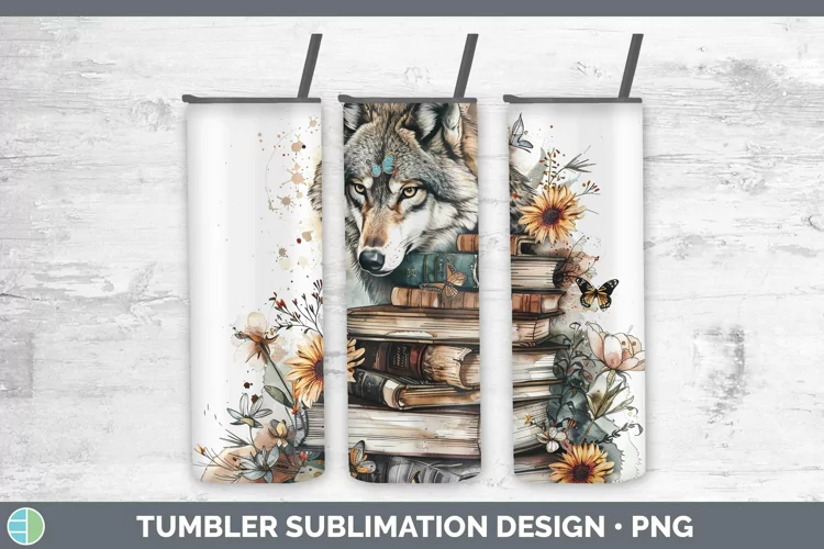 Watercolor Books Wolf Tumbler Sublimation 20 oz Skinny Tumbl