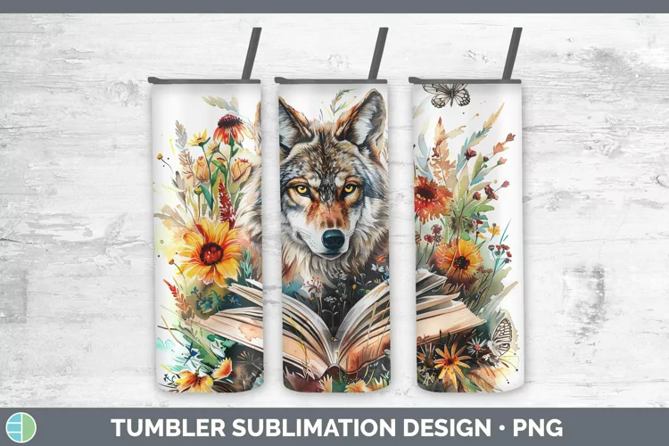 Watercolor Books Wolf Tumbler Sublimation 20 oz Skinny Tumbl