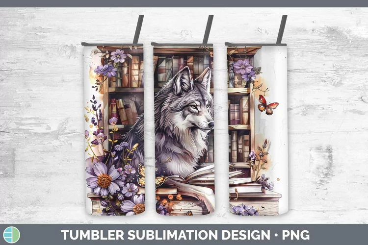 Watercolor Books Wolf Tumbler Sublimation 20 oz Skinny Tumbl