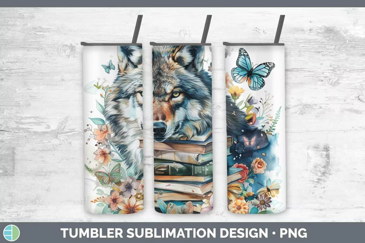Watercolor Books Wolf Tumbler Sublimation 20 oz Skinny Tumbl