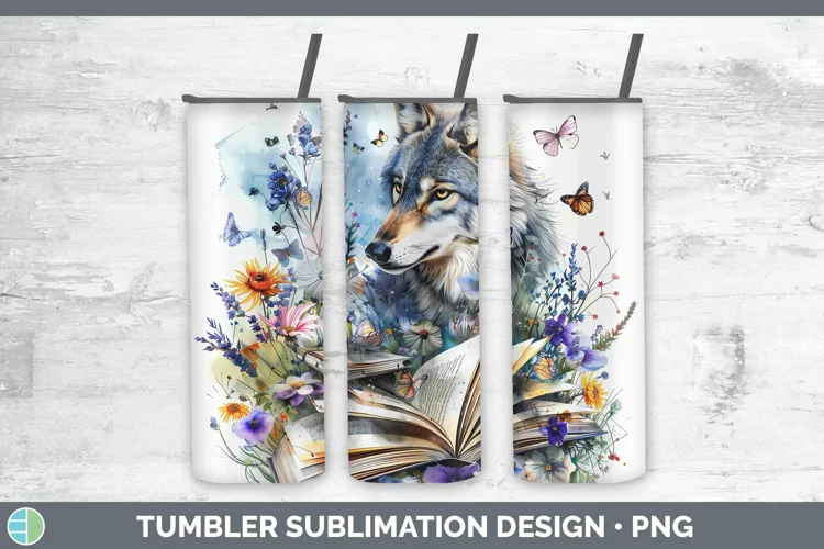 Watercolor Books Wolf Tumbler Sublimation 20 oz Skinny Tumbl