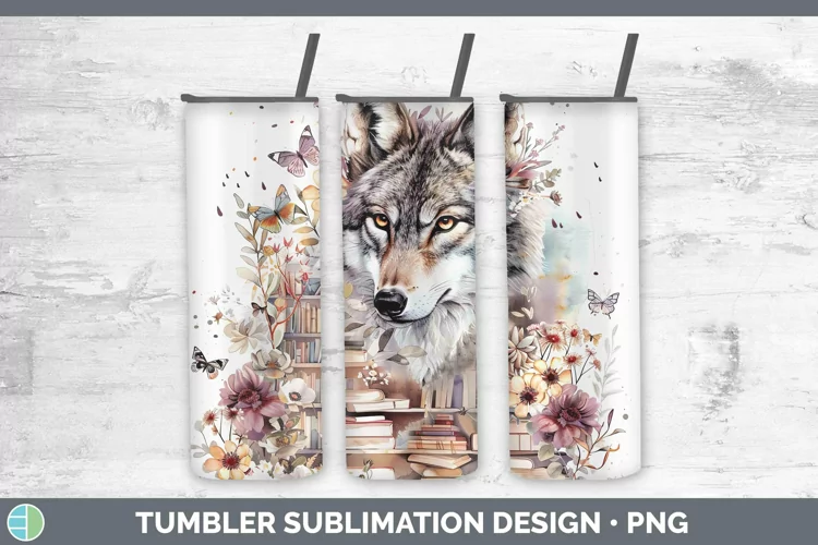 Watercolor Books Wolf Tumbler Sublimation 20 oz Skinny Tumbl