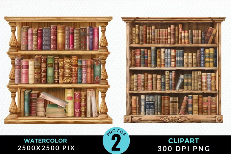 Watercolor Bookshelf Graphic Clipart