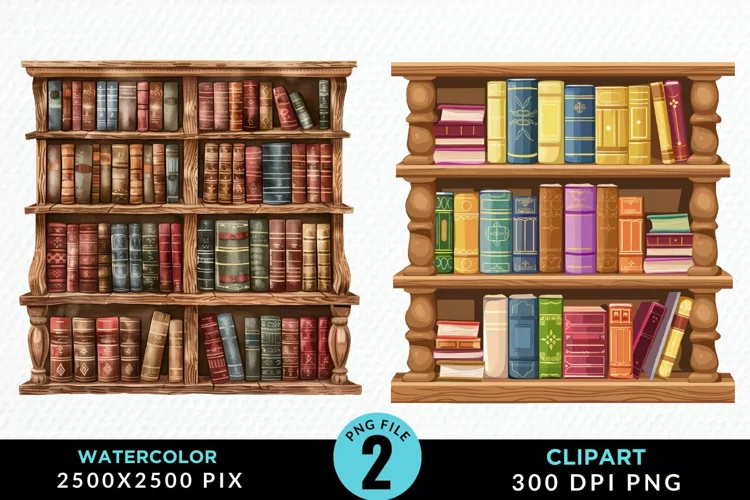 Watercolor Bookshelf Graphic Clipart