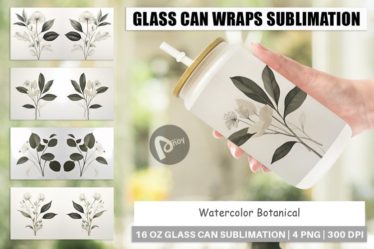 Glass Can Wraps Watercolor Botanical