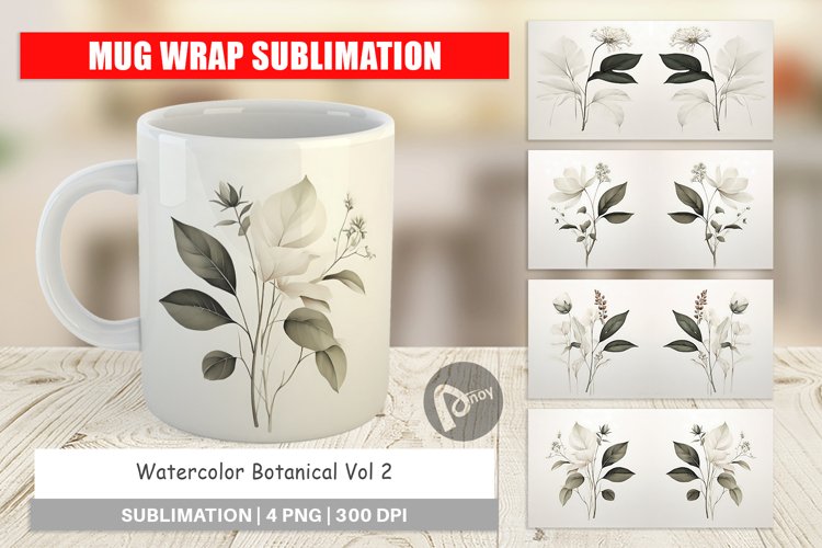 Mug Wrap Design Watercolor Botanical example image 1