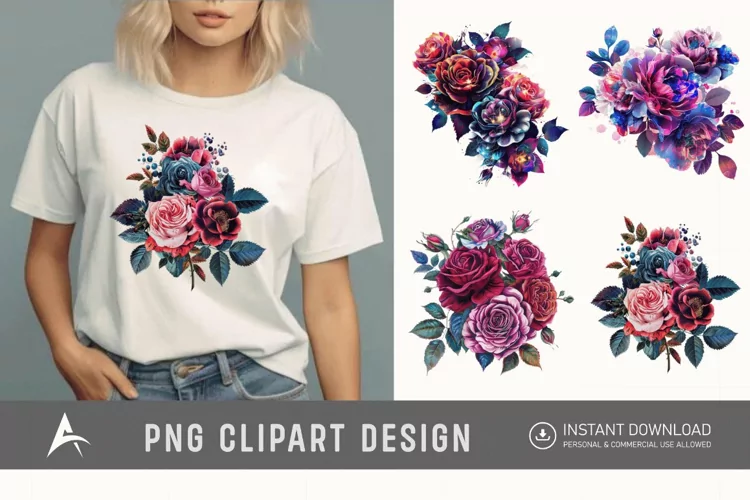 Bouquet Cosmic Rose Flowers Clipart