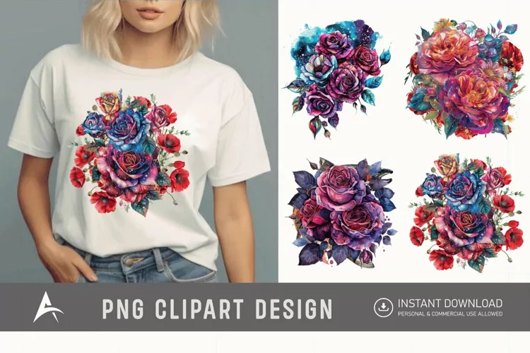 Bouquet Cosmic Rose Flowers Clipart