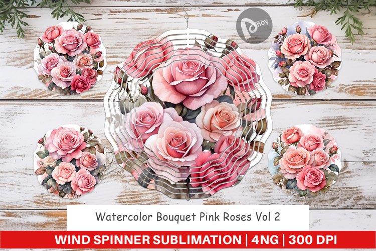Wind Spinner Watercolor Bouquet Pink Roses