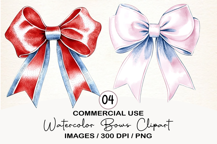 Watercolor Bows Clipart PNG