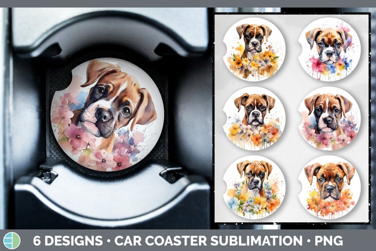 Bundle of six Wild Flowers Boxers Car Coaster designs.