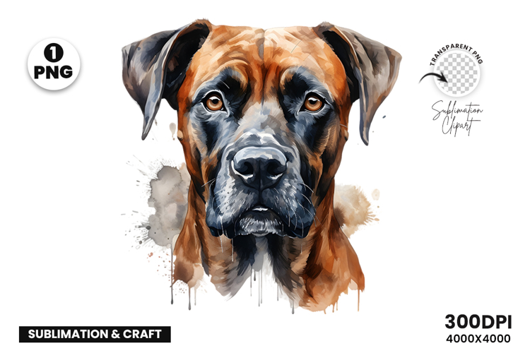 Watercolor Boxer Dog Clipart PNG Pet Portrait Sublimation