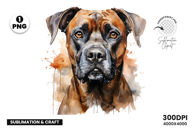 Watercolor Boxer Dog Clipart PNG Pet Portrait Sublimation