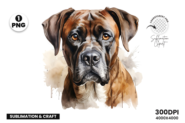 Watercolor Boxer Dog Clipart PNG Pet Portrait Sublimation