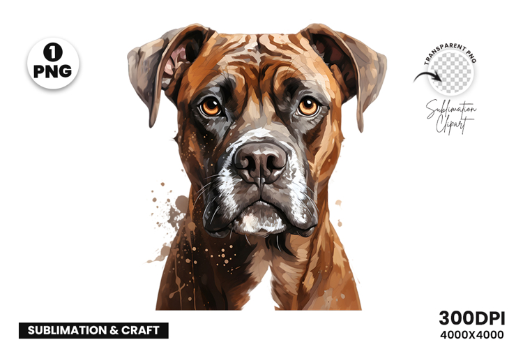 Watercolor Boxer Dog Clipart PNG Pet Portrait Sublimation