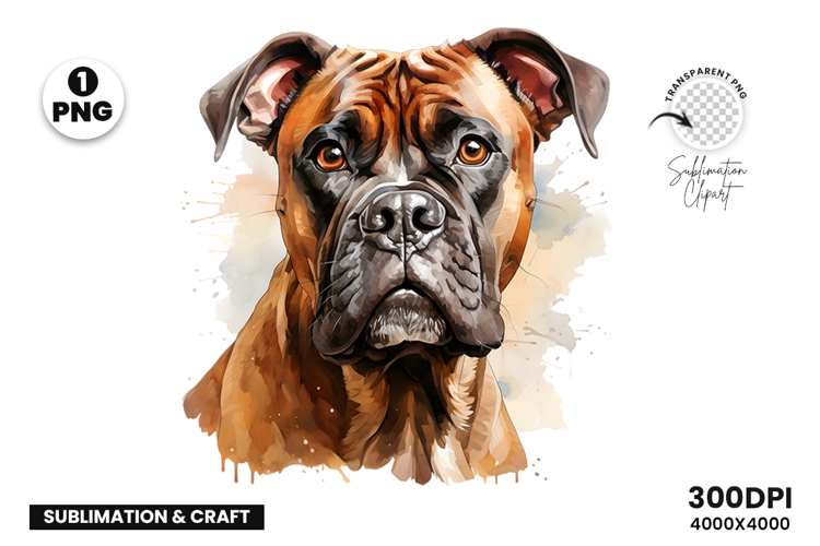 Watercolor Boxer Dog Clipart PNG Pet Portrait Sublimation
