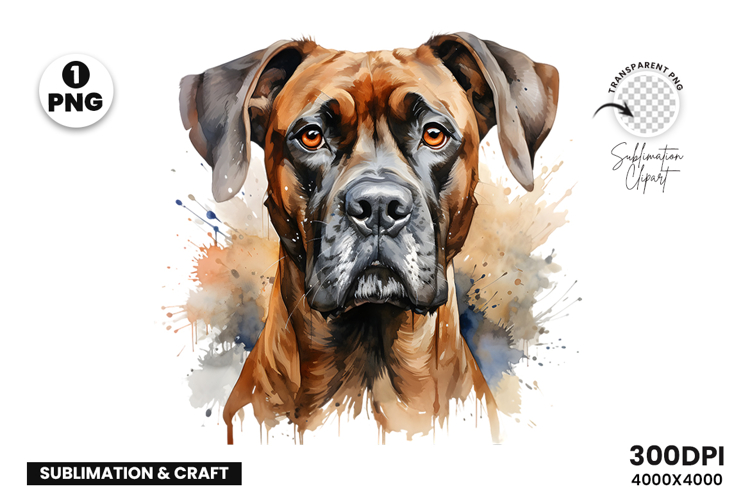 Watercolor Boxer Dog Clipart PNG Pet Portrait Sublimation