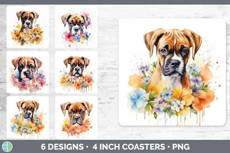 Bundle of six Wild Flowers Boxers Square Coaster designs.