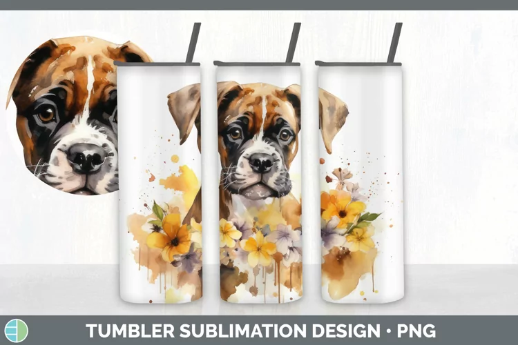Watercolor Boxer Dog Tumbler | Sublimation 20 oz Skinny Tumb