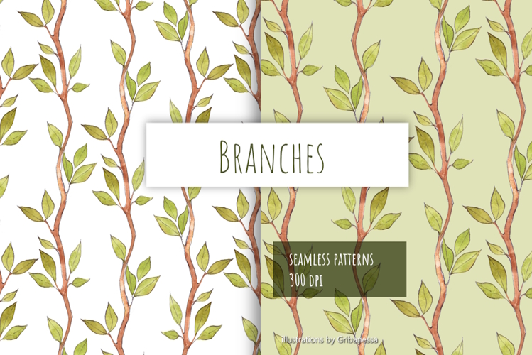 Watercolor Branches Seamless Pattern