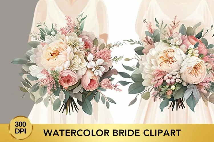 Watercolor Bride clipart, Wedding Clipart png