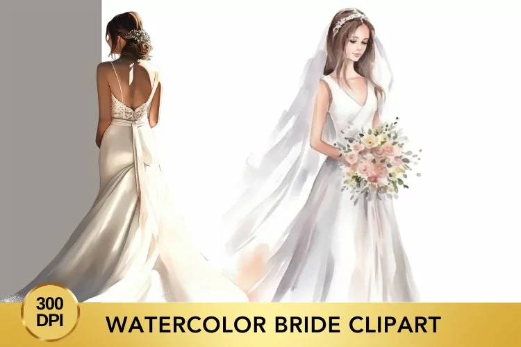 Watercolor Bride clipart, Wedding Clipart png