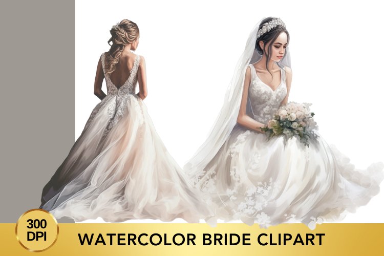 Watercolor Bride clipart, Wedding Clipart png