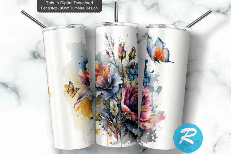 Watercolor Bright Colors Flowers 20oz/30oz Skinny Tumbler