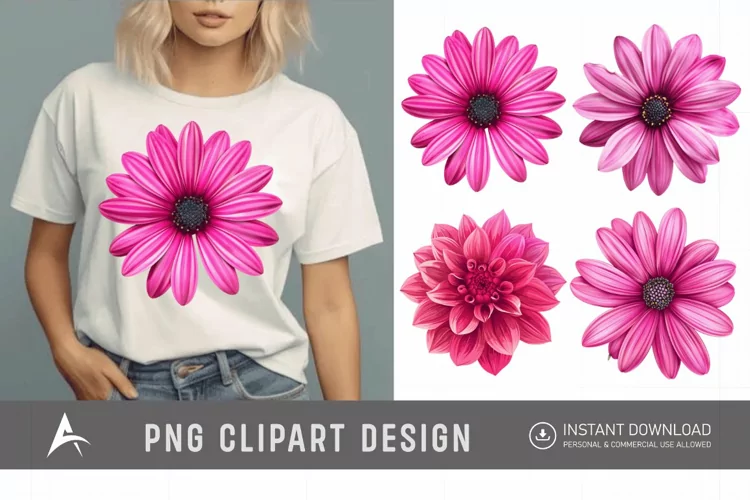 Watercolor Bright Pink Flower Clipart