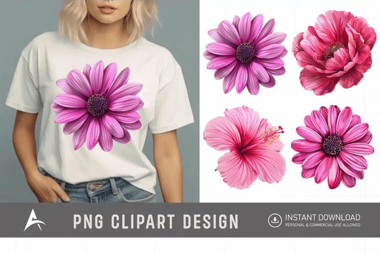 Watercolor Bright Pink Flower Clipart