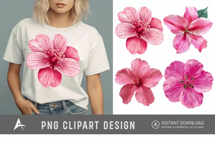 Watercolor Bright Pink Flower Clipart