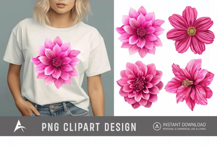 Watercolor Bright Pink Flower Clipart