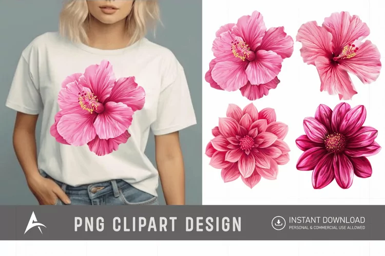 Watercolor Bright Pink Flower Clipart