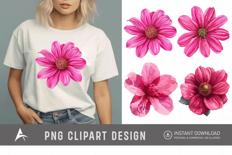 Watercolor Bright Pink Flower Clipart