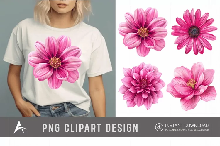 Watercolor Bright Pink Flower Clipart